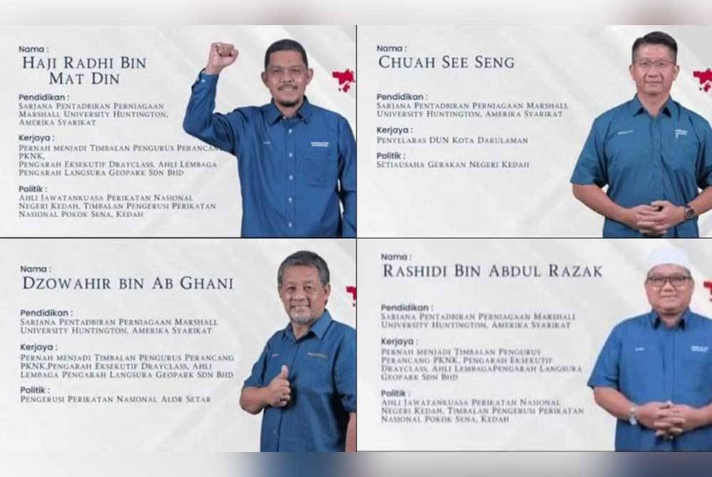 Kesilapan profil calon PN di Kedah yang memaparkan empat orang mempunyai latar belakang pendidikan sama.