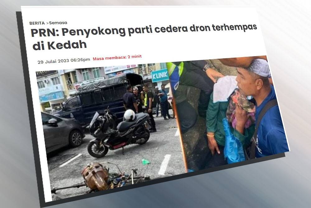 Pada Sabtu, seorang lelaki dipercayai cuba menerbangkan dron di Pendang pada Hari Penamaan Calon sempena pilihan raya negeri (PRN) Kedah.