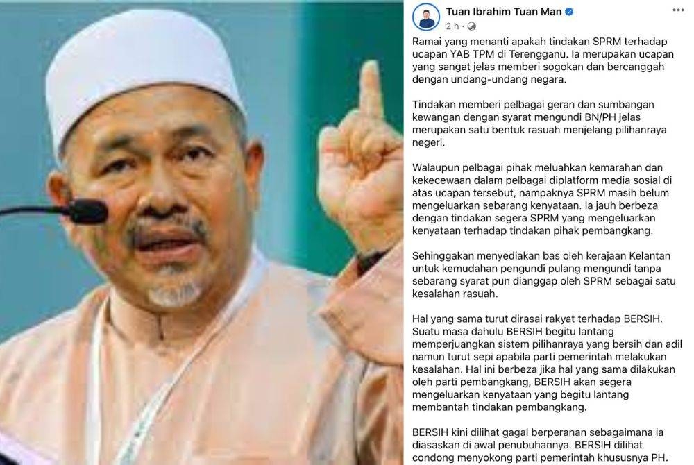 Tangkap layar kenyataan Tuan Ibrahim di Facebook pada Ahad.