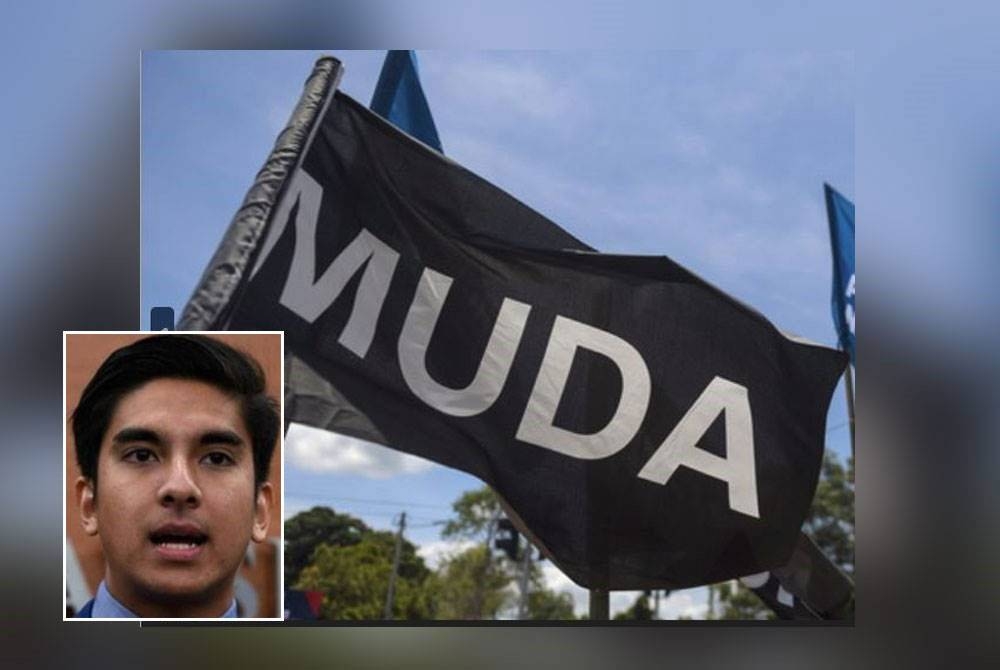 Bendera Parti Demokratik Ikatan Malaysia (Muda). Gambar kecil: Syed Saddiq