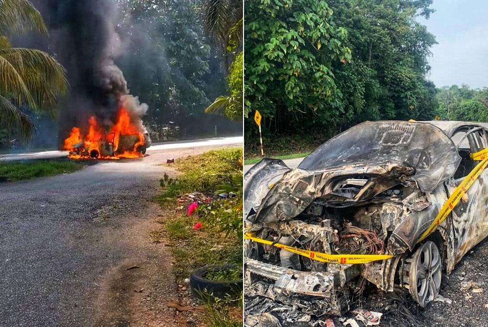 Honda HRV milik Fara yang terbakar dalam kejadian pada Jumaat.