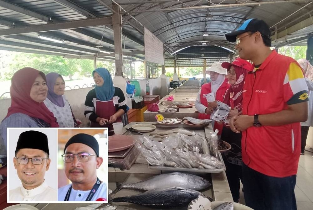 Asmirul (kanan) menemui komuniti nelayan di Pasar Nelayan Seberang Kota, Kuala Kedah. (Gambar kecil: Mohd Asmirul, Salleh)