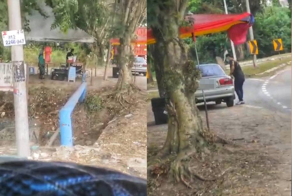 Tangkap layar rakaman video memaparkan pembantu gerai durian didatangi seorang lelaki yang disyaki merompak mangsa dan kemudian melarikan diri menggunakan kereta Proton Wira.