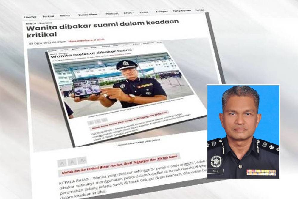 Sebelum ini, seorang wanita melecur teruk dipercayai dibakar suaminya menggunakan petrol di rumah mereka di kawasan perumahan ladang kelapa sawit di Tasek Gelugor selepas berselisih faham antara mereka. Gambar kecil: Mohd Asri