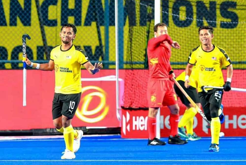 Faizal antara pencetak gol Malaysian Tigers ketika berdepan China dalam perlawanan kedua Kejohanan Hoki Trofi Juara-Juara Asia di Stadium Hoki Mayor Radhakrishnan, Chennai, India pada Jumaat. - Foto Asia Hockey Federation