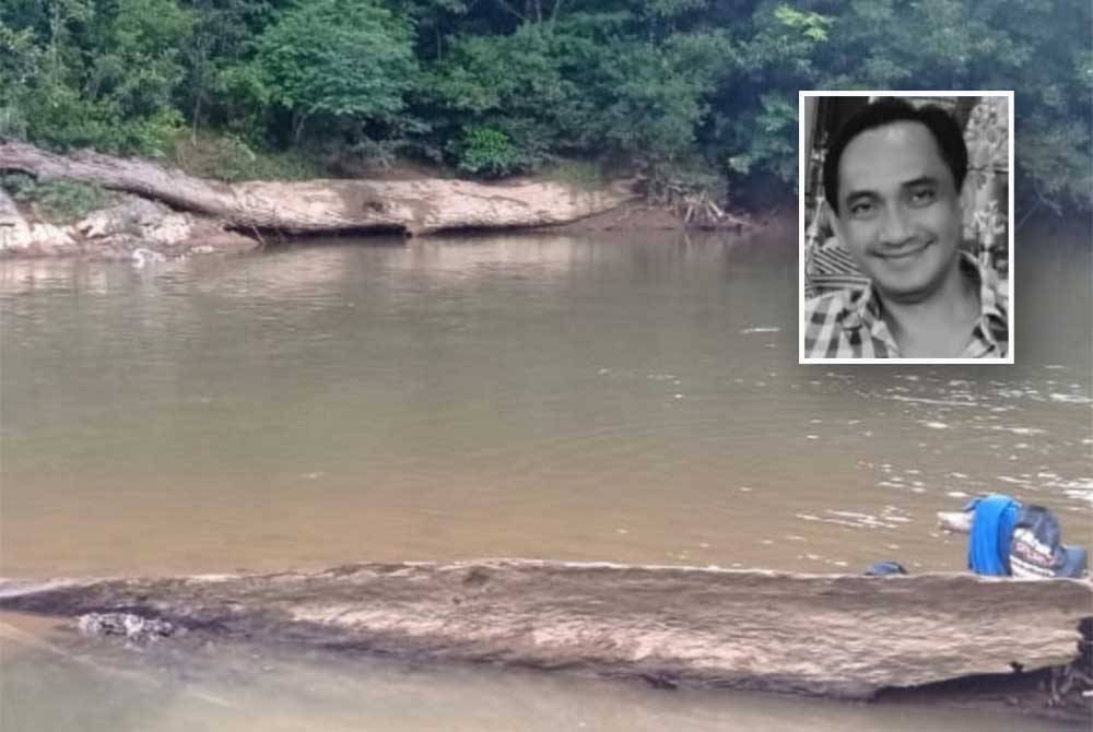 Lokasi mangsa dikatakan tergelincir sebelum lemas di Sungai Lebir.Gambar kecil:Mohd Hanafiah