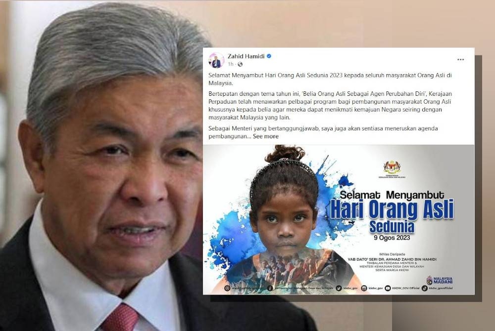 Tangkap layar hantaran Ahmad Zahid di Facebooknya pada Rabu.