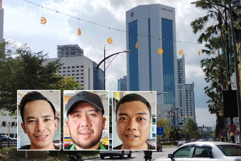 Kenderaan dan bangunan di Jalan Wong Ah Fook Johor Bahru, didapati masih belum mengibarkan Jalur Gemilang. Gambar kecil dari kiri: Muhammad Farhan, Nazrin, Sofian Azizan