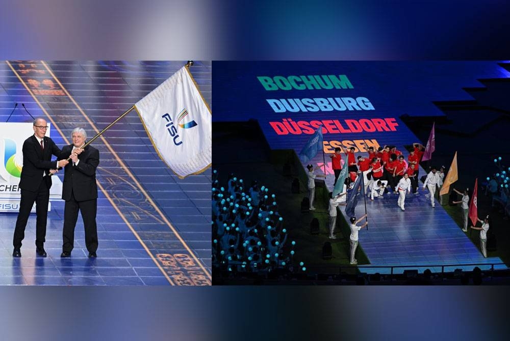 Wakil tuan rumah edisi Universiade Rhine-Ruhr 2025 Jerman menerima bendera temasya yang membabitkan lima bandar utama - Bochum, Duisburg, Dusseldorf, Essen, Mulheim An Der Ruhr akan berlangsung pada 16 hingga 27 Julai 2025.