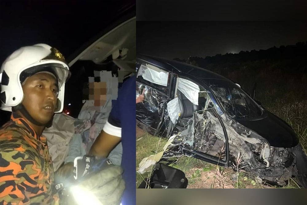 Anggota bomba membantu mangsa kemalangan membabitkan sebuah kereta perisai dan MPV di jalan menghala Taman Damai sebelum Punggai. Kemalangan sebuah MPV dan kereta perisai di jalan menghala Taman Damai sebelum Punggai.