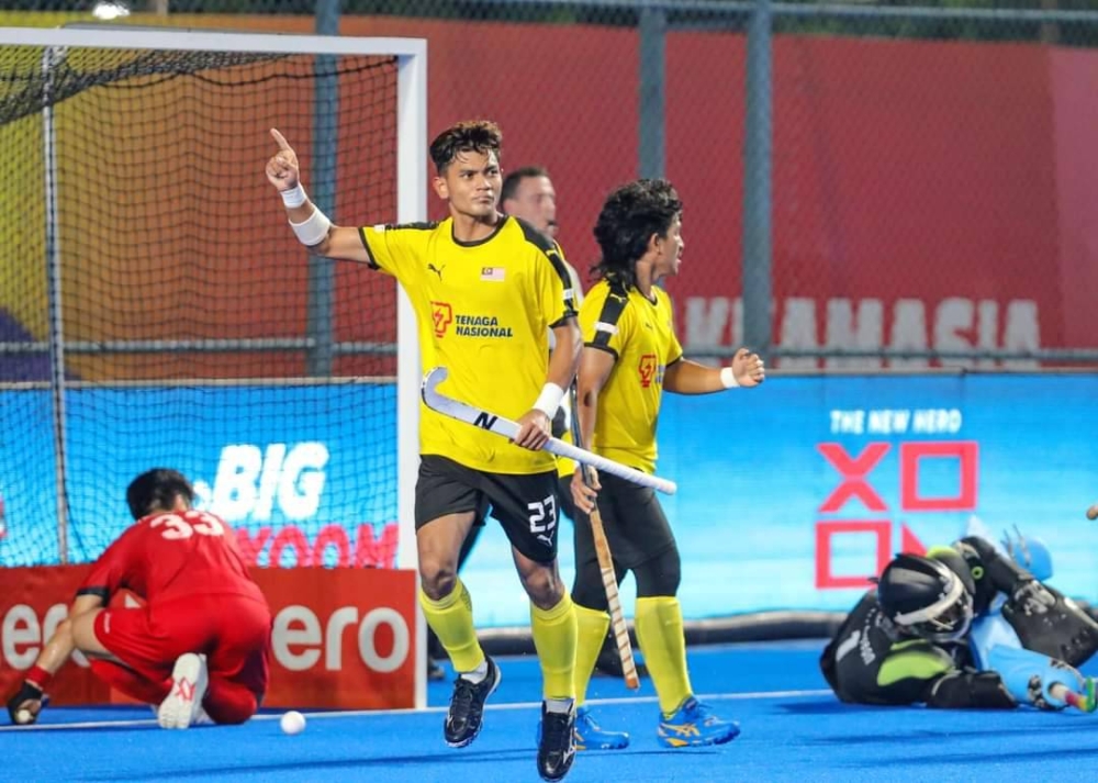 Skuad hoki lelaki negara berjaya menewaskan Korea Selatan, 1-0 di Stadium Mayor Radhakrishnan, Chennai, India pada Rabu. - Foto Asian Hockey Federation