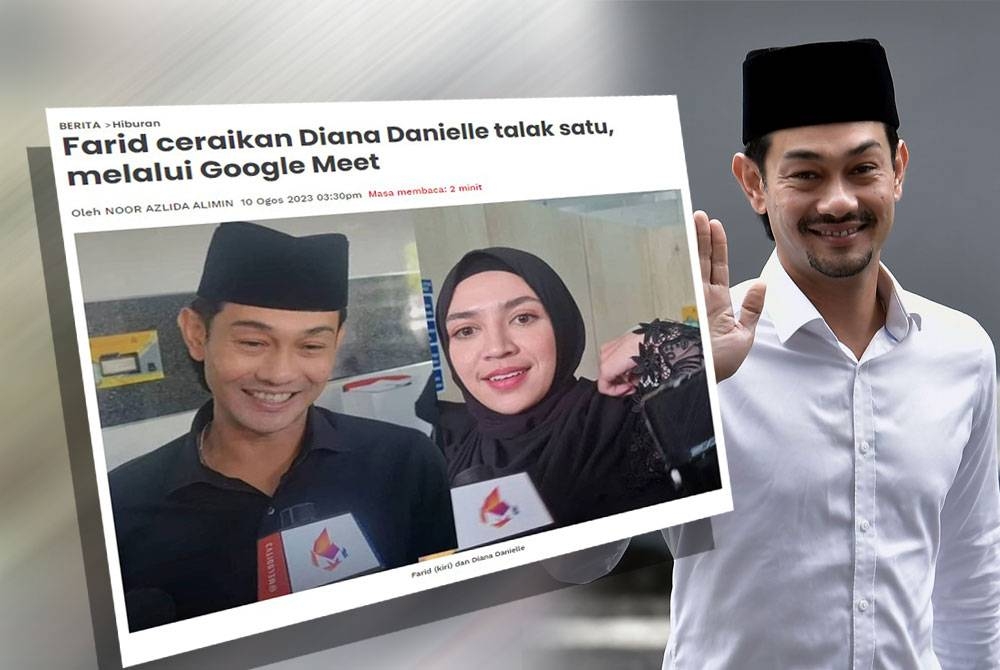 Farid Kamil menceraikan isterinya yang juga penyanyi dan pelakon, Diana Danielle dengan talak satu secara dalam talian menerusi aplikasi Google Meet, di Mahkamah Rendah Syariah Petaling pada Khamis.