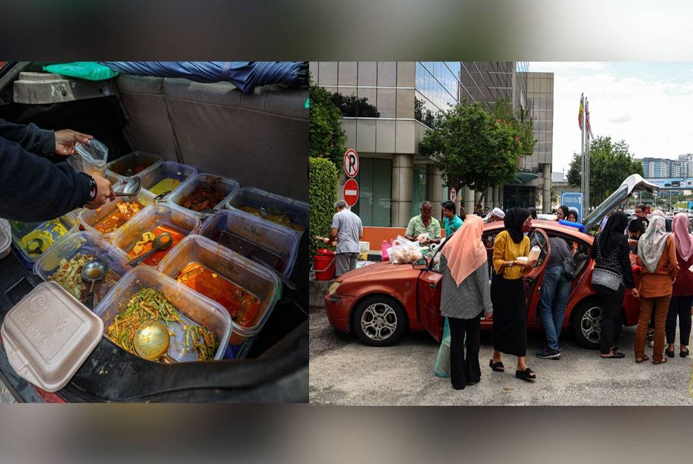 Orang ramai beratur membeli nasi dan lauk daripada peniaga nasi campur &#039;Wak&#039;. - Foto: Bernama