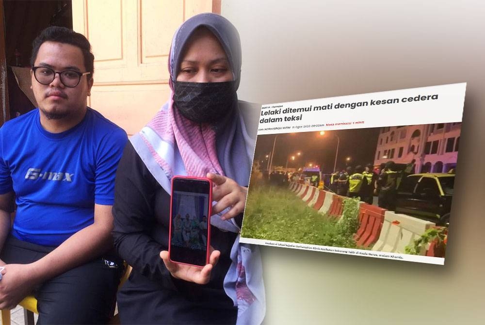 Noor Azlina (kanan) bersama Muhammad Nasha Fikri menunjukkan gambar mereka sekeluarga ketika ditemui di Kampung Kubang Parit di Kuala Terengganu.