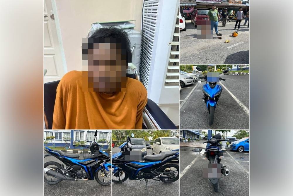 Suspek yang merupakan warga Myanmar ditahan polis kerana disyaki mencuri motosikal. - Foto PDRM