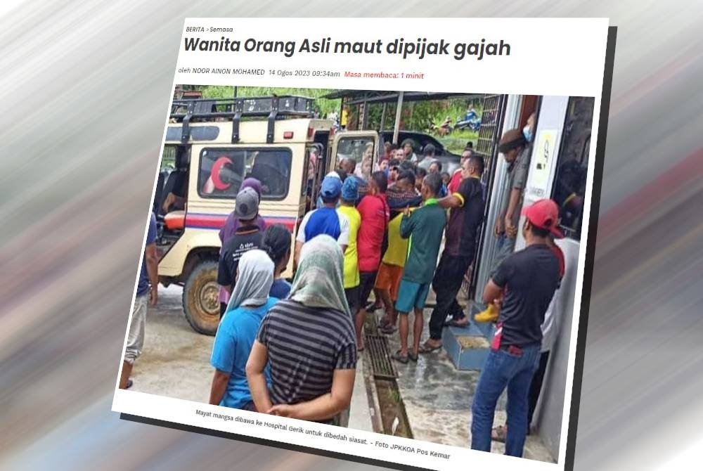 Seorang wanita Orang Asli dilaporkan maut dipijak gajah di Kampung Bal, Rancangan Penempatan Semula (RPS) Kemar di sini.