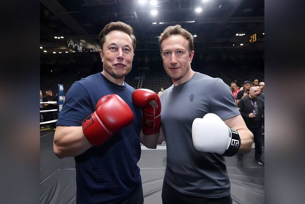 Gambar Musk bersama Zuckerberg yang dihasilkan menggunakan teknologi kecerdasan buatan (AI). - Foto Agensi