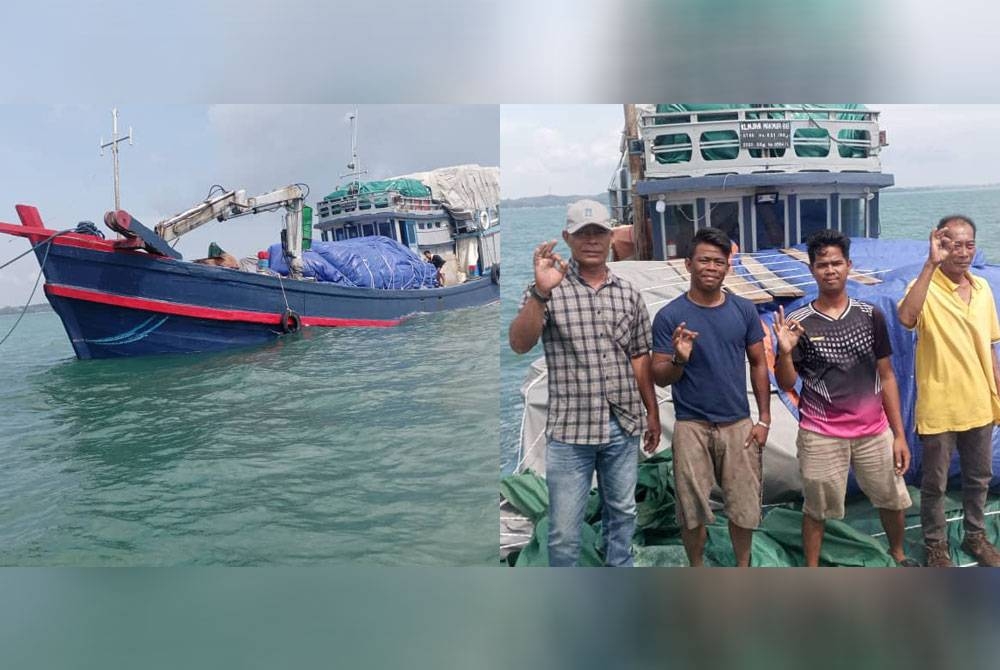 Empat kru warga Indonesia nekad terjun laut setelah kapal dinaiki mengalami kerosakan sebelum ditemui terdampar di pantai Pulau Pemanggil perairan Mersing pada Isnin. - Foto Maritim Mersing