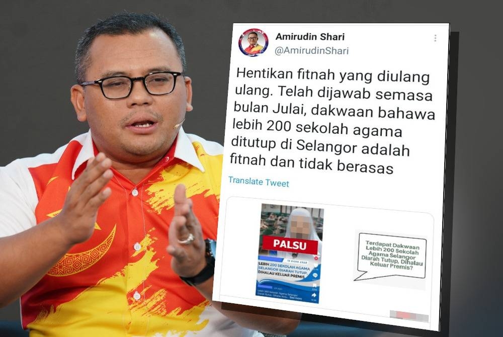 Amirudin gesa pihak tidak bertanggungjawab hentikan fitnah berhubung isu penutupan sekolah agama persendirian di negeri Selangor.