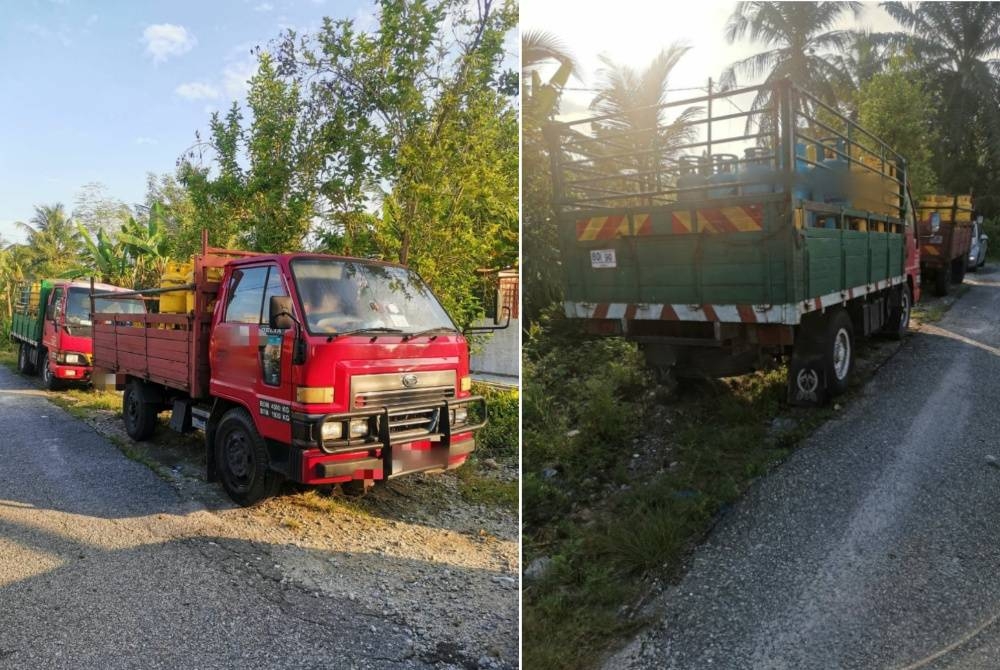 KPDN Perak menyita dua lori bersama 129 tong LPG dalam pemeriksaan sebuah premis di Hutan Melintang, Bagan Datuk pada Rabu. - Foto ihsan KPDN Perak