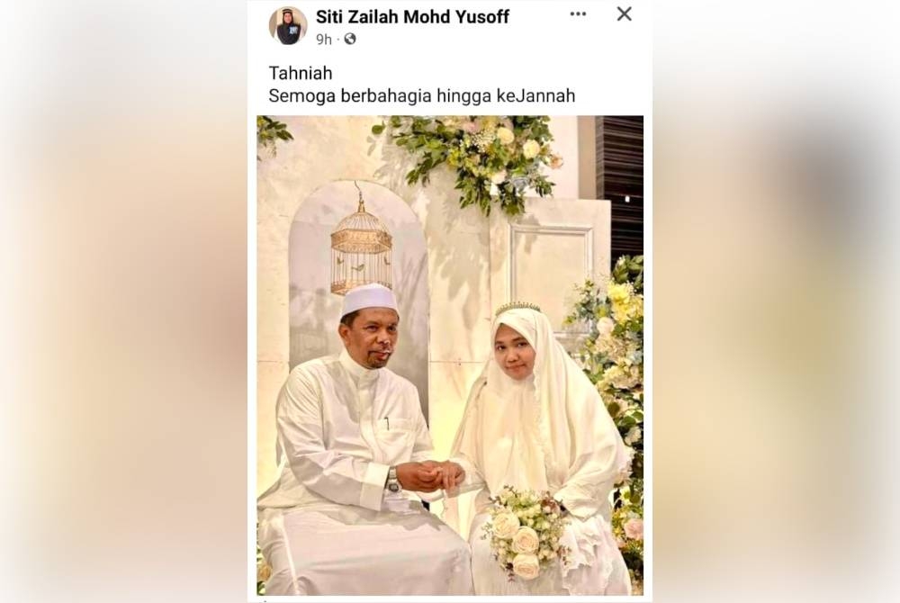 Gambar mempelai Wan Roslan (kiri) dan Nurfariza (kanan) yang dimuat naik di Facebook Siti Zailah.