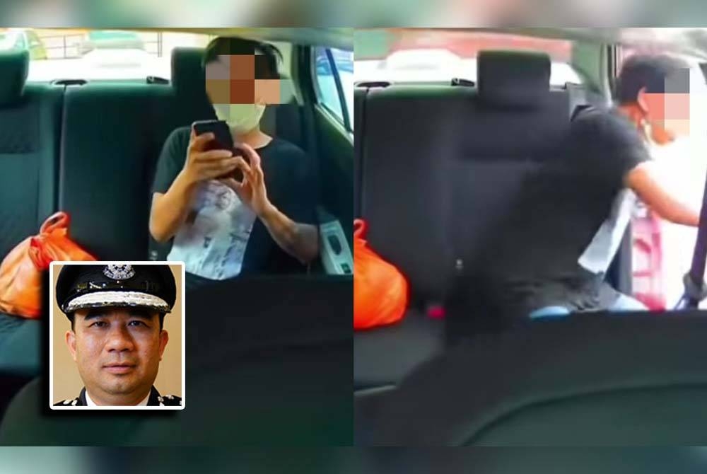 Tangkap layar rakaman video memaparkan seorang penumpang yang dipercayai menipu wang tambang bayaran khidmat e-hailing sebelum terjun keluar dari kenderaan di Klang, baru-baru ini. (Gambar kecil:Hoong Fong)