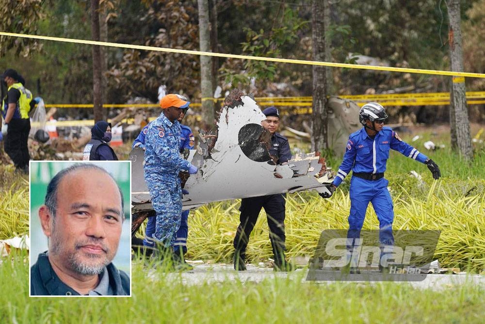 Serpihan pesawat yang terhempas di Bandar Elmina, Shah Alam pada Khamis. - Foto: Sinar Harian/ROSLI TALIB, gambar kecil: Mohd Affnan