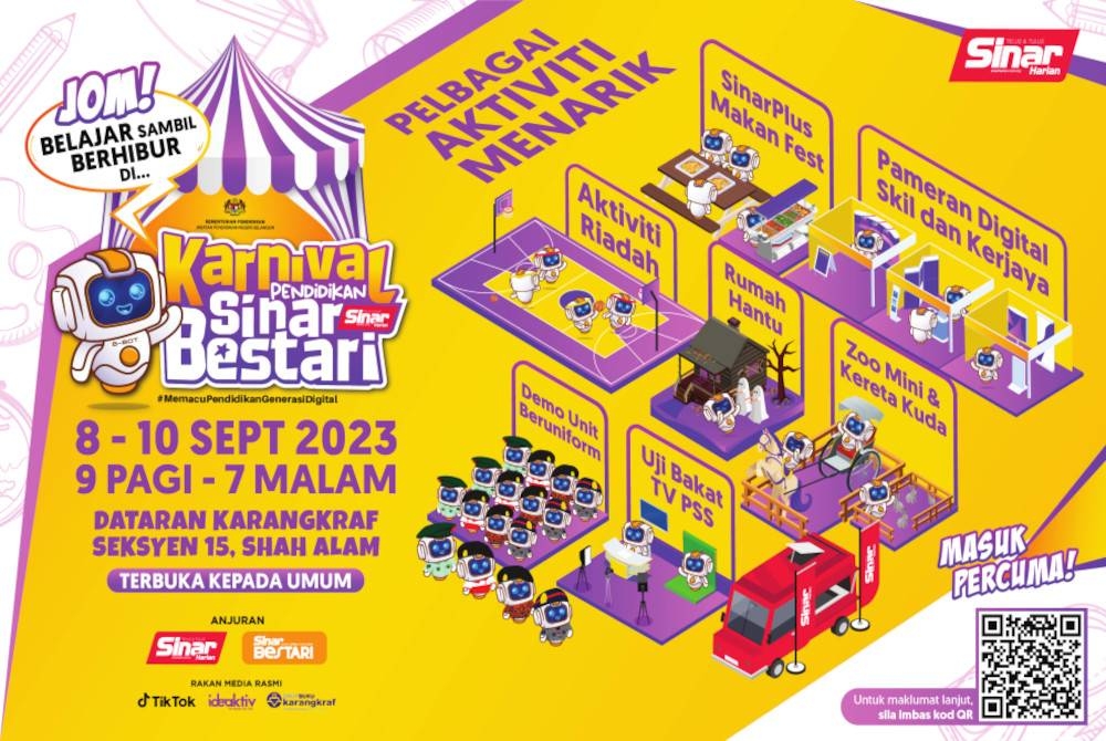 Karnival Pendidikan Sinar Bestari berlangsung pada 8 hingga 10 September depan di Kompleks Kumpulan Media Karangkraf.