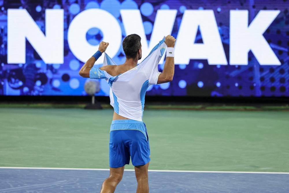 Reaksi Djokovic selepas menang di Terbuka Cincinnati. - Foto AFP