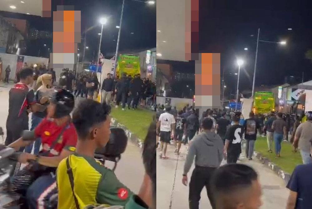 Tangkap layar video tular yang memaparkan insiden pergaduhan antara penyokong Pulau Pinang dan Kedah Darul Aman di luar di Stadium Bandaraya.