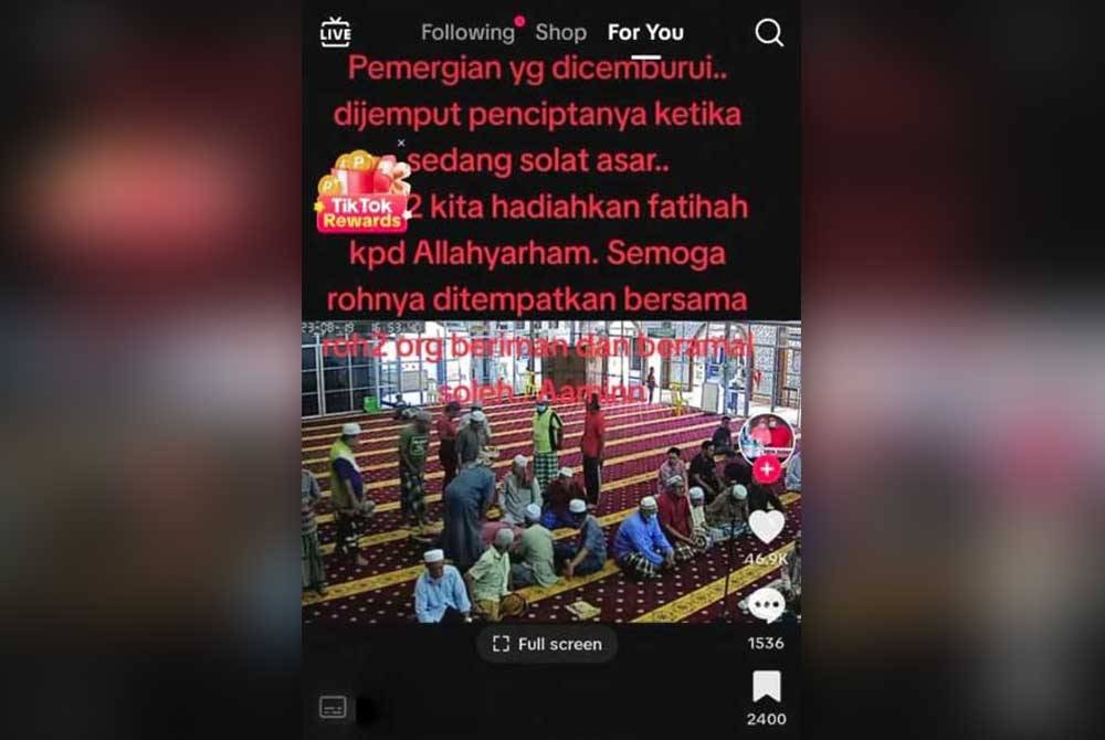 Tangkap layar yang dimuat naik pengguna TikTok di aplikasi berkenaan pada Selasa.