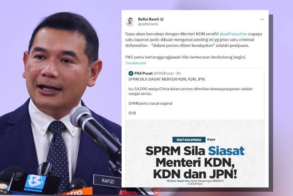 Rafizi Ramli. Tangkap layar ciapan Rafizi Ramli di Twitternya pada Isnin