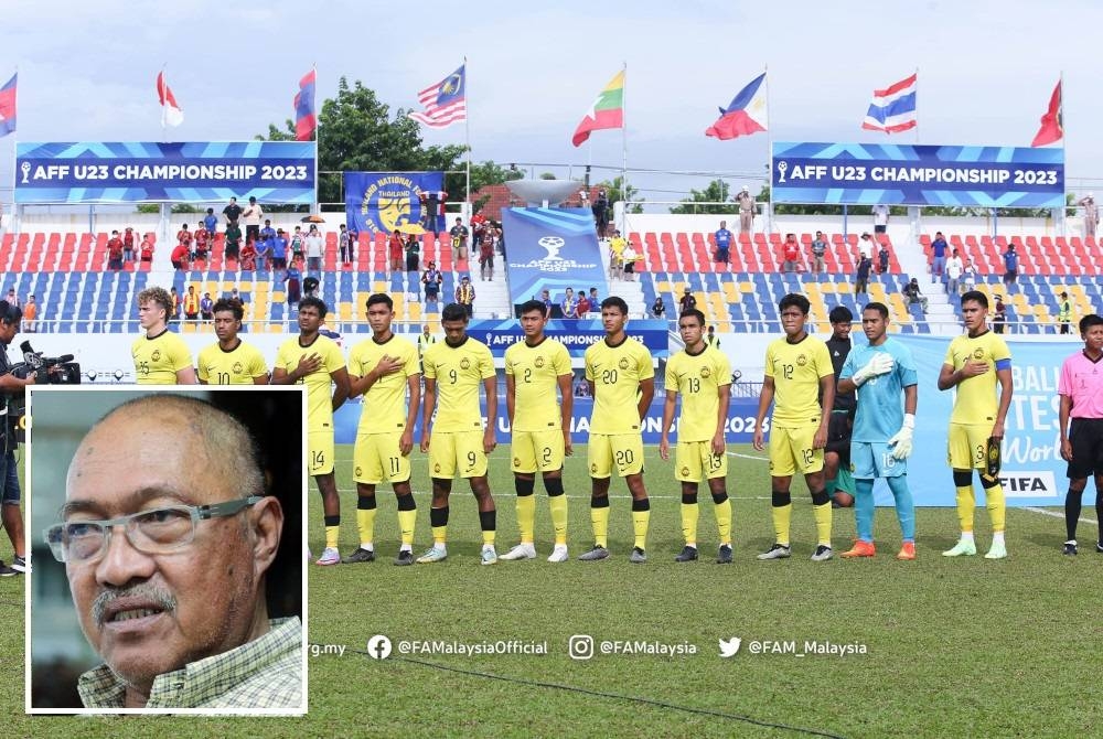 Harimau Muda yang menggalas cabaran negara di Kejuaraan B-23 AFF 2023 yang berlangsung di Rayong, Thailand baru-baru ini. Gambar kecil: Jamal Nasir