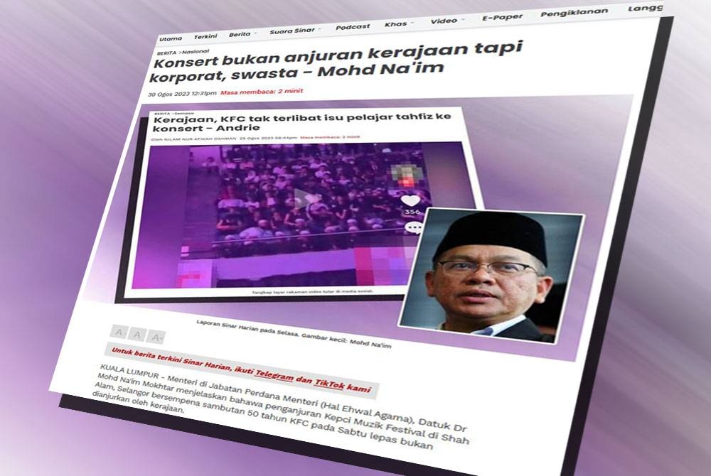 Laporan Sinar Harian pada Rabu.