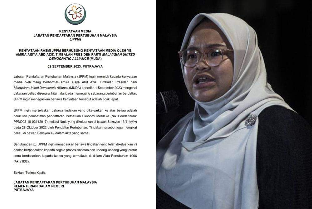 Tangkap layar kenyataan media berhubung isu dakwaan Amira Aisya disenarai hitam pada Sabtu.