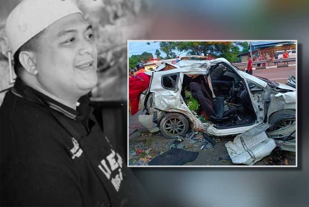 Mohamad Aidil Anand. Gambar kanan: Keadaan kereta mangsa yang remuk selepas terbabit dalam kemalangan di Pengkalan Chepa, Kota Bharu.