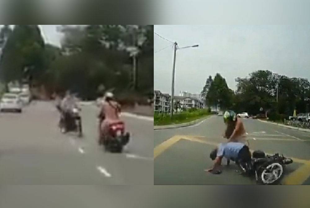 Video tular memaparkan seorang lelaki tanpa memakai baju bertindak memukul seorang penunggang motosikal di Cheras Perdana.