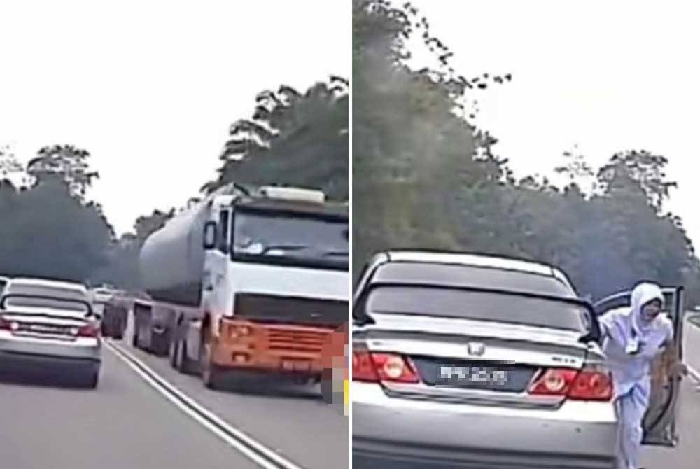 Tangkap layar video yang tular memaparkan tayar sebuah lori tangki tercabut dan terpelanting ke arah kereta Honda City dipandu seorang jururawat.