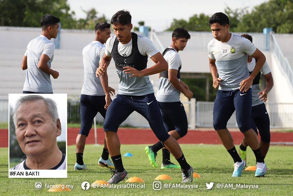 Pemain Harimau Muda B-23 negara giat menjalani latihan sebagai persediaan berdepan Bangladesh dalam aksi pembukaan Kumpulan H Kelayakan Piala Asia B-23 Qatar 2024 pada Selasa. Foto: Football Association of Malaysia