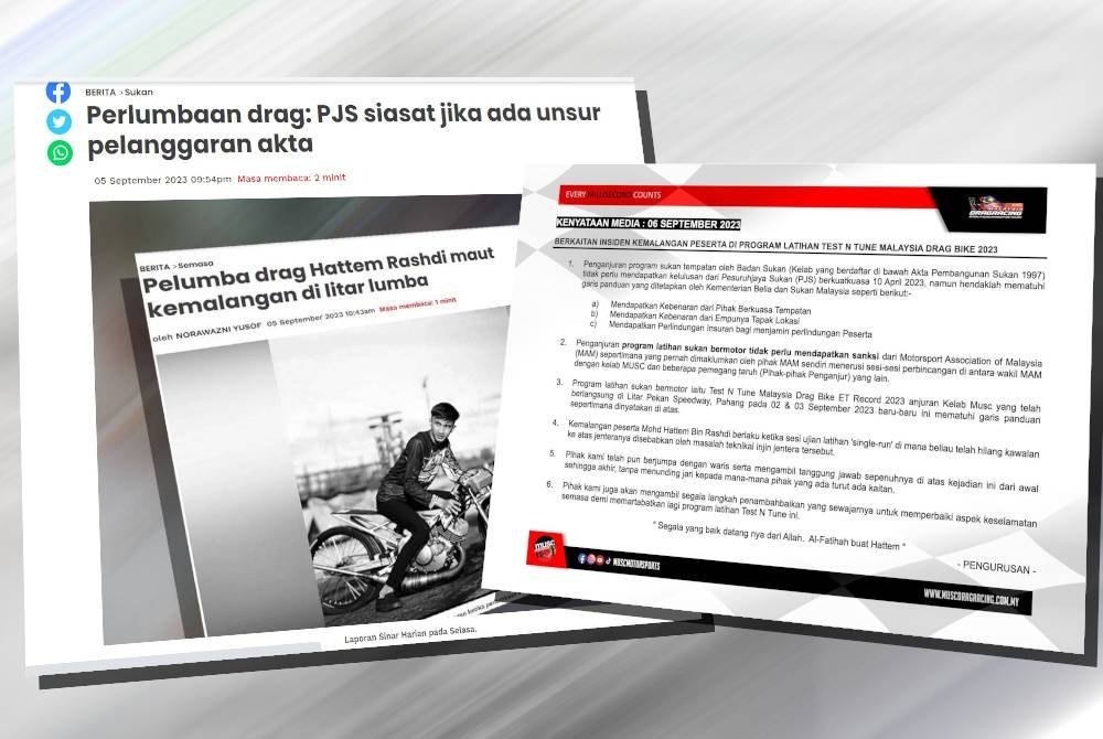 Laporan Sinar Harian pada Selasa. (Kanan: Tangkap layar kenyataan media MUSC)