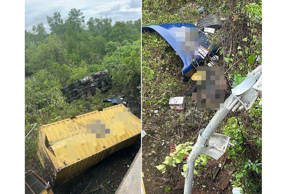 Mangsa mengalami kecederaan parah setelah lori dipandu terbabas dan terjunam di SKVE Plaza Tol Pulau Indah, dekat sini pada Rabu.