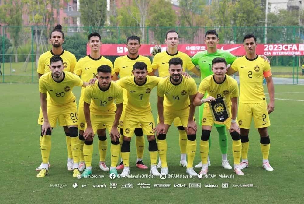 Kesebelasan utama pemain Harimau Malaya ketika berdepan Syria dalam perlawanan persahabatan di Stadium East-Town Football Park pada Rabu. Foto FAM