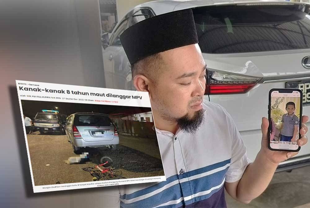 Mohd Faizal menunjukkan gambar terakhir Muhammad Azzim Imni yang dirakam dan disimpan dalam telefon untuk tatapan kenangan. Gambar kecil: Laporan sinar harian