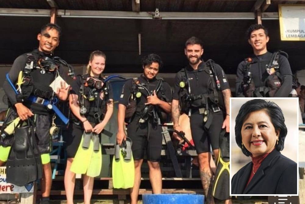 Antara penerjun skuba yang akan terjun membersihkan laut Pulau Perhentian Kecil, di Besut pada Sabtu ini. (Gambar kecil: Zuraidah)