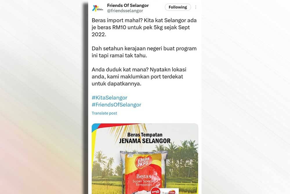 Tangkap layar hantaran Friends of Selangor menerusi aplikasi X pada Khamis.