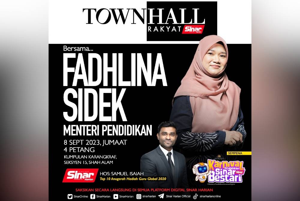 Town Hall Rakyat Sinar Harian bersama Fadhlina dijadualkan akan berlangsung di Kompleks Kumpulan Karangkraf, Seksyen 15 Shah Alam pada jam 4 petang.