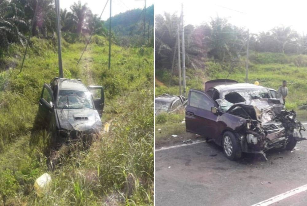 Keadaan Proton Saga remuk selepas bertembung dengan Toyoto Hilux sehingga menyebabkan dua kanak-kanak termasuk bayi maut dalam kemalangan di Kilometer 24 Jalan Semporna-Tawau.