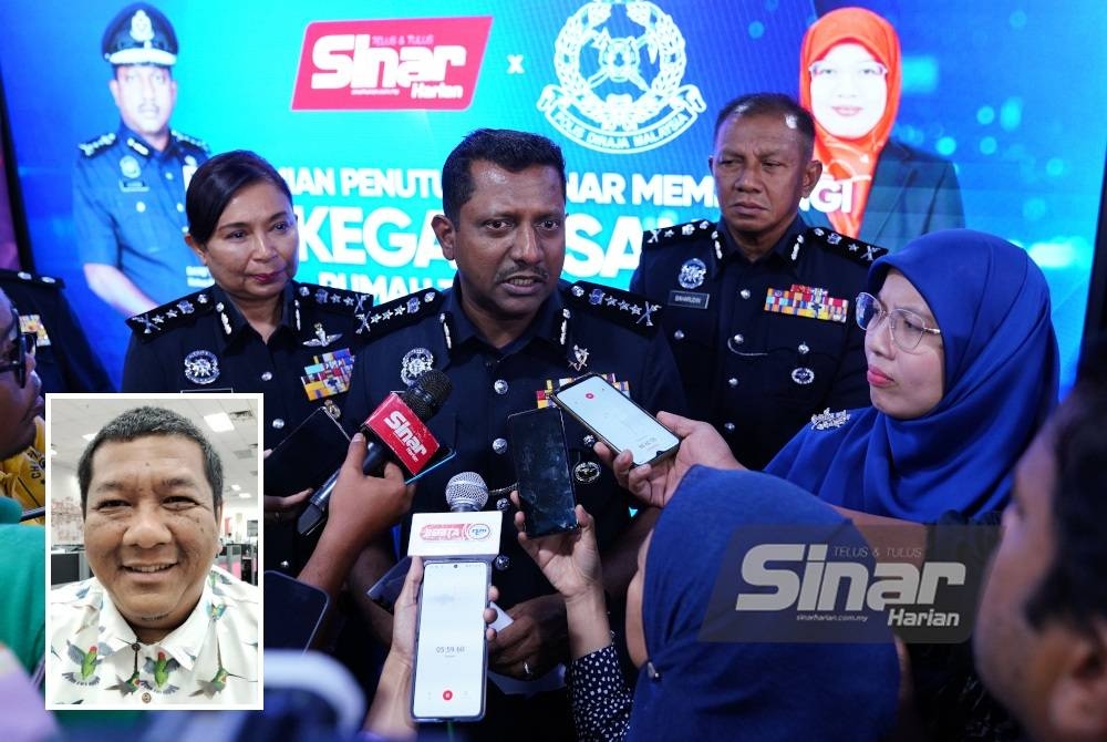 Ketua Polis Selangor, Datuk Hussein Omar Khan ketika sidang akhbar selepas merasmikan Seminar Polis Selangor Memerangi Keganasan Rumah Tangga di Kompleks Kumpulan Karangkraf di sini pada Rabu. - Foto Sinar Harian MOHD HALIM ABDUL WAHID (Gambar kecil: Nik Justin)