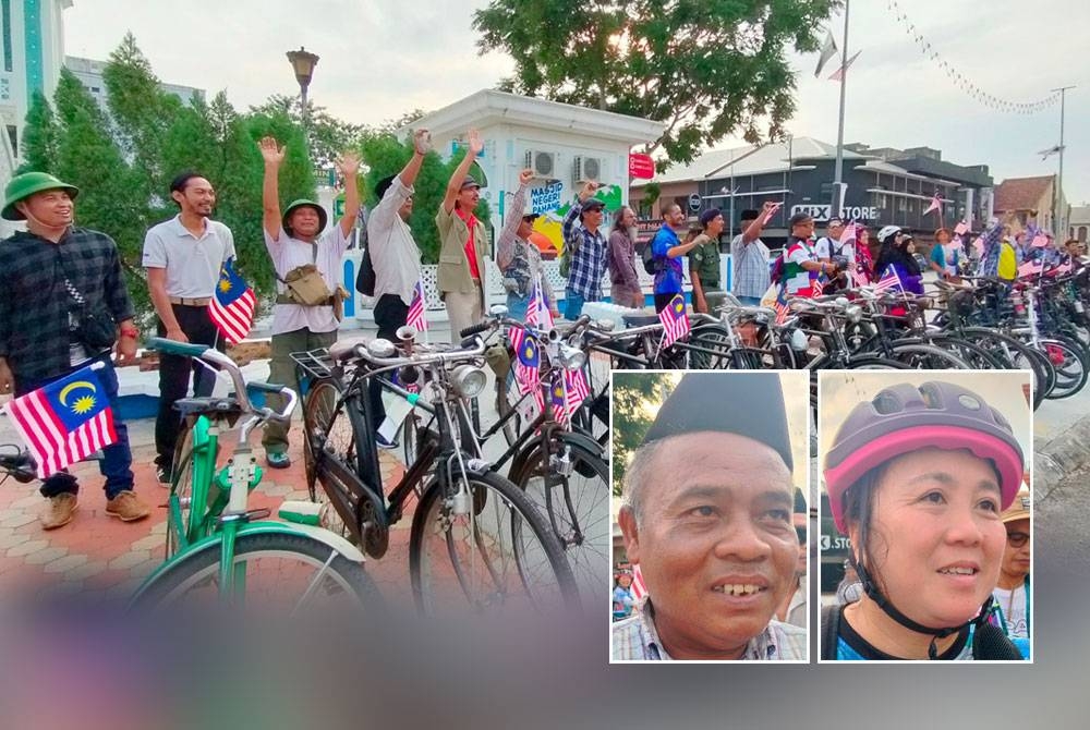 Sebahagian peserta yang menyertai kayuhan basikal sempena Hari Malaysia sejauh enam kilometer pada pagi Sabtu. Gambar kecil dari kiri: Jalani, Farah