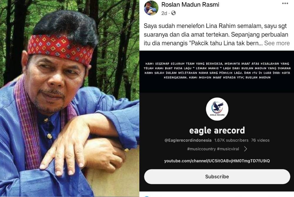 Roslan memuat naik hantar di Facebook berhubung kontroversi lagu Lemak Manis dianggap sudah selesai.